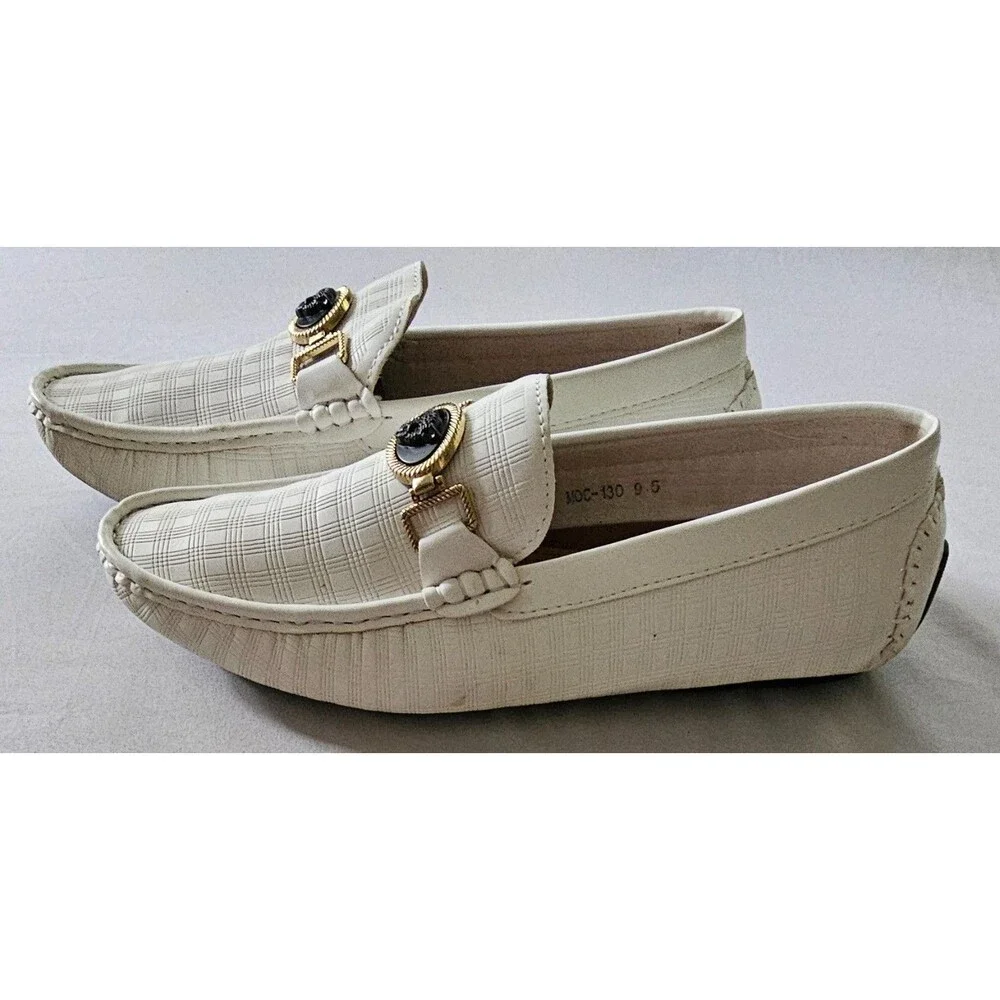 Royal Mens Driver Loafers 9.5 White Leopard Medallion Bit Slip On Moc Toe Casual